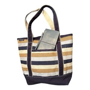 Lands' End Navy and Tan Striped Tote with Wallet